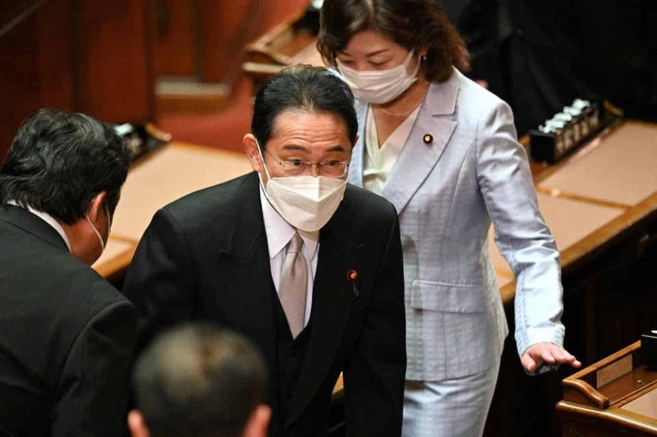 Japan's Prime Minister Fumio Kishida (centre) attends the opening ceremony of an extraordinary session of the Diet, the country's parliament, at the National Diet building in Tokyo on 3 August 2022. (Kazuhiro Nogi/AFP)