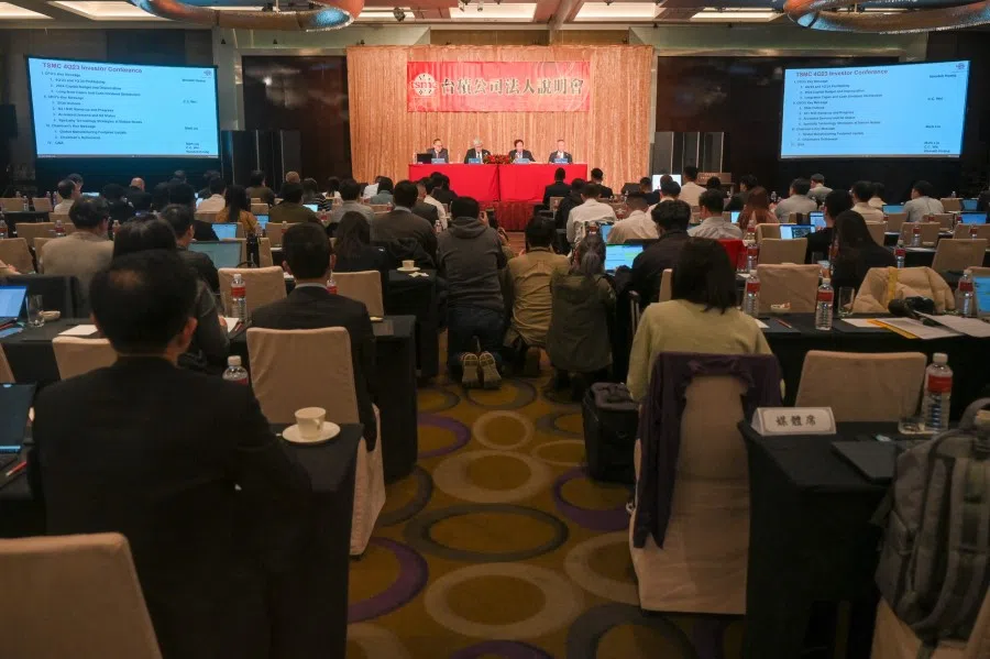 International investors attend the Taiwan Semiconductor Manufacturing Company (TSMC) conference in Taipei on 18 January 2024. (Sam Yeh/AFP)
