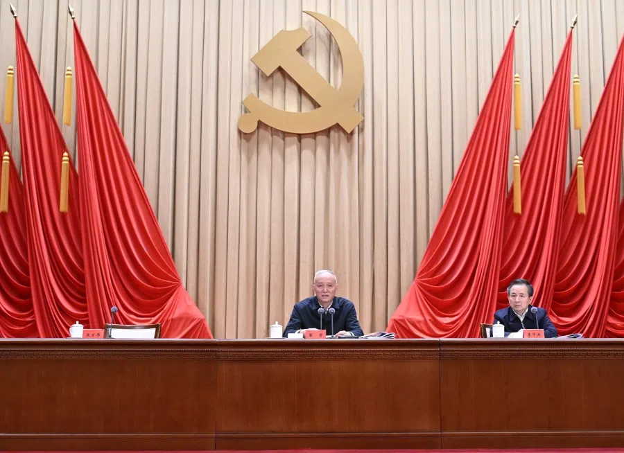 Politburo Standing Committee member and first-ranked secretary of the CCP Secretariat Cai Qi presided over the closing ceremony of the study session, on 19 January 2024. (Xinhua)