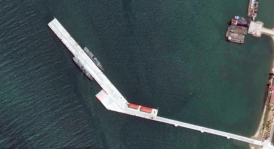 Two People’s Liberation Army Navy ships docked at Ream Naval Base, on 7 April 2024. (SPH Media)
