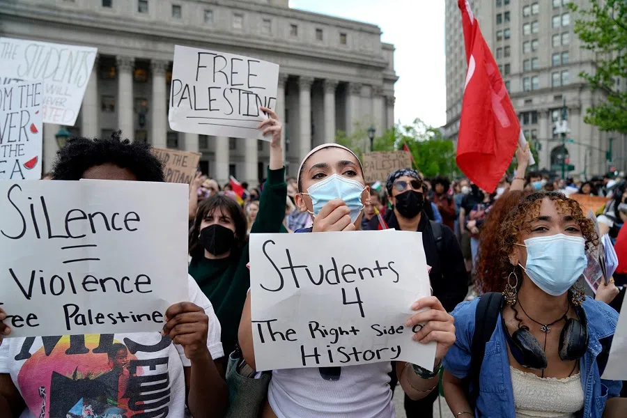 Protestors gather for a “May Day Workers Unite for Palestine” rally at Foley Square in New York City, US, on 1 May 2024.