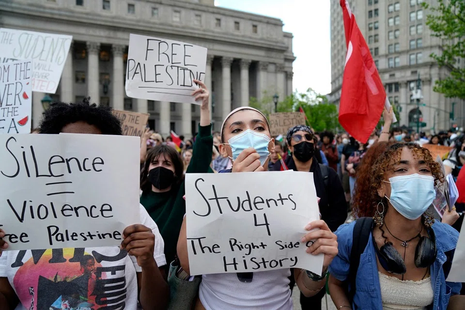 Protestors gather for a “May Day Workers Unite for Palestine” rally at Foley Square in New York City, US, on 1 May 2024. (Timothy A. Clary/AFP)