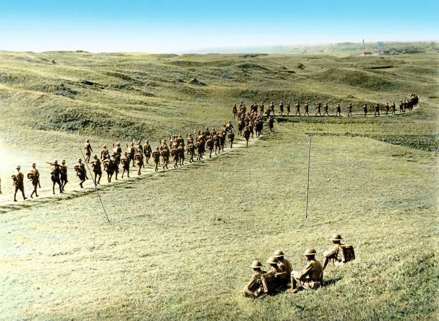Artillery, cavalry and infantry soldiers holding a joint military exercise, September 1935. Besides improving the troops' equipment and training, the German consultants also suggested that defence capabilities should be based on industrial strength. Supported by German defence technology, military factories were set up in Taiyuan, Jinan, Kunming, Chongqing, Nanning and Guangdong, which were capable of producing Maxim guns and mortars.