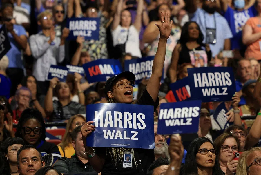 A supporter cheers during a campaign event held by Democratic presidential candidate and US Vice President Kamala Harris and her vice presidential running mate Minnesota governor Tim Walz at University of Nevada, Las Vegas, 10 August 2024. (Kevin Mohatt/Reuters)