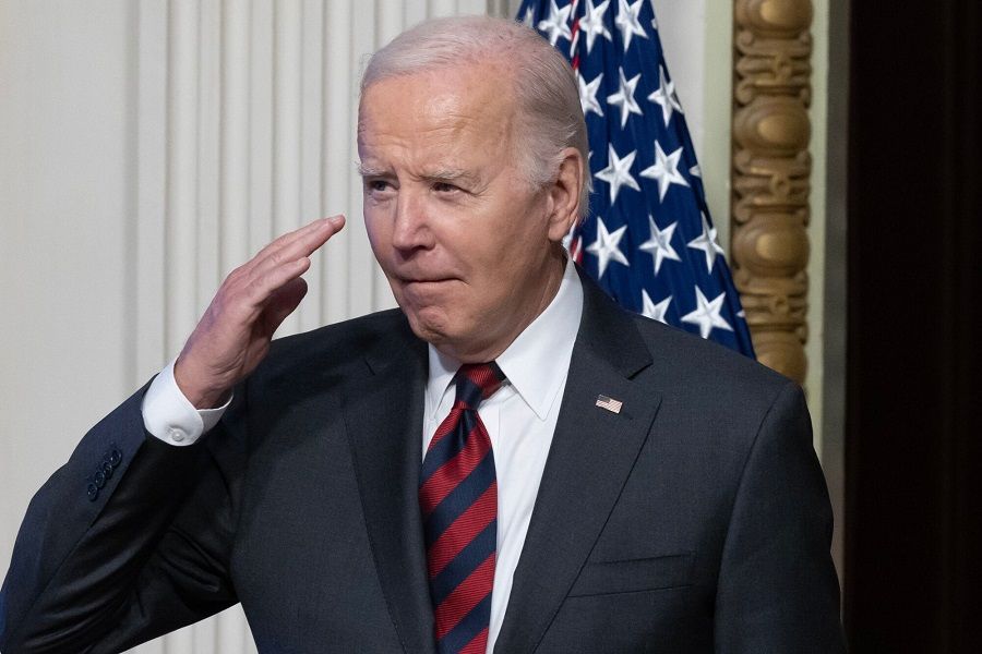 US President Joe Biden salutes while arriving during an event in the Indian Treaty Room of the White House in Washington, DC, US, on 27 November 2023. (Michael Reynolds/Bloomberg)