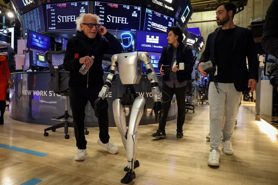 KOID a Unitree Robotics G1 Humanoid Robot walks on the floor at the New York Stock Exchange (NYSE) in New York City, US, on 10 November 2025. (Brendan McDermid/Reuters)
