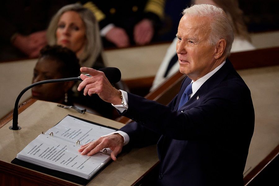 US President Joe Biden delivers his State of the Union address during a joint meeting of Congress in the House Chamber of the US Capitol on 7 February 2023 in Washington, DC. (Chip Somodevilla/Getty Images/AFP)