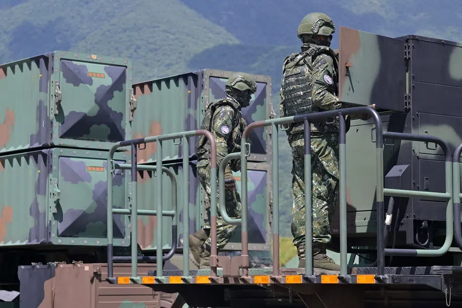 Taiwanese soldiers demonstrate the operation of the locally-developed Sky Bow III surface-to-air missile system during a media event at Hualien Air Force Base in Taiwan on 18 August 2022. (Sam Yeh/AFP)