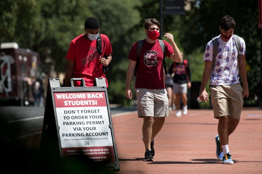 Students walk on campus at the University of South Carolina on 3 September 2020 in Columbia, South Carolina. (Sean Rayford/Getty Images/AFP)