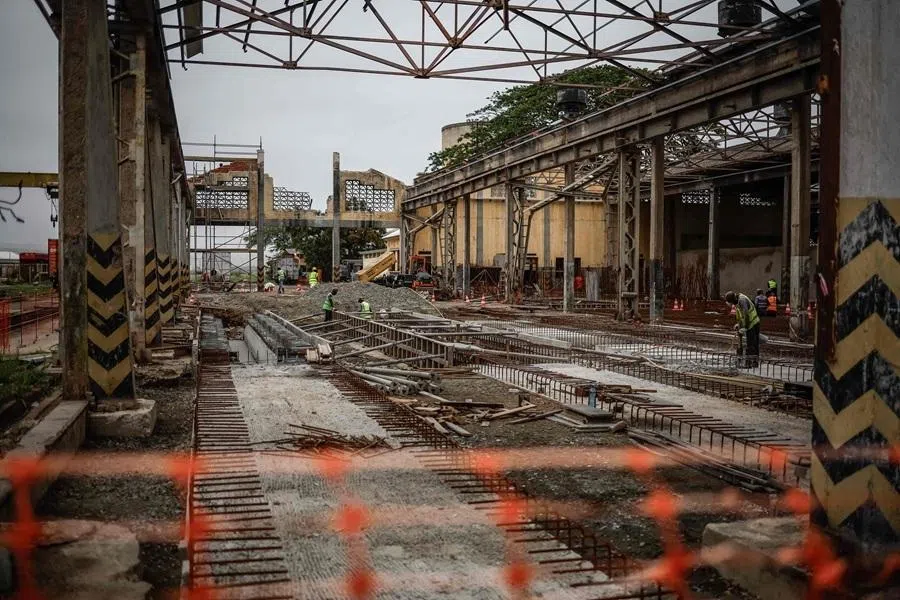 A general view of the construction site at the Lobito Atlantic Railway (LAR) locomotive workshop in Lobito on 22 April 2026.