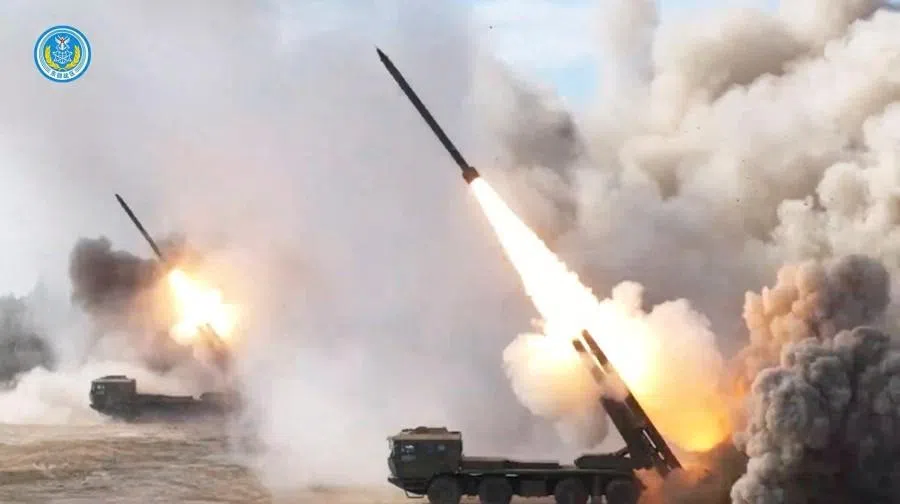 Military equipment of the ground forces takes part in long-range live-fire drills targeting waters south of Taiwan, from an undisclosed location in this screenshot from a video released by the Eastern Theatre Command of China’s People’s Liberation Army (PLA) on 30 December 2025. (Eastern Theatre Command/Handout via Reuters)