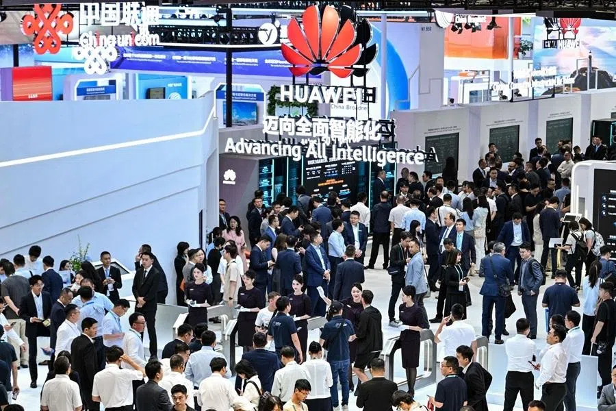 People visit the Huawei booth during the Mobile World Congress (MWC) in Shanghai on 24 June 2026.