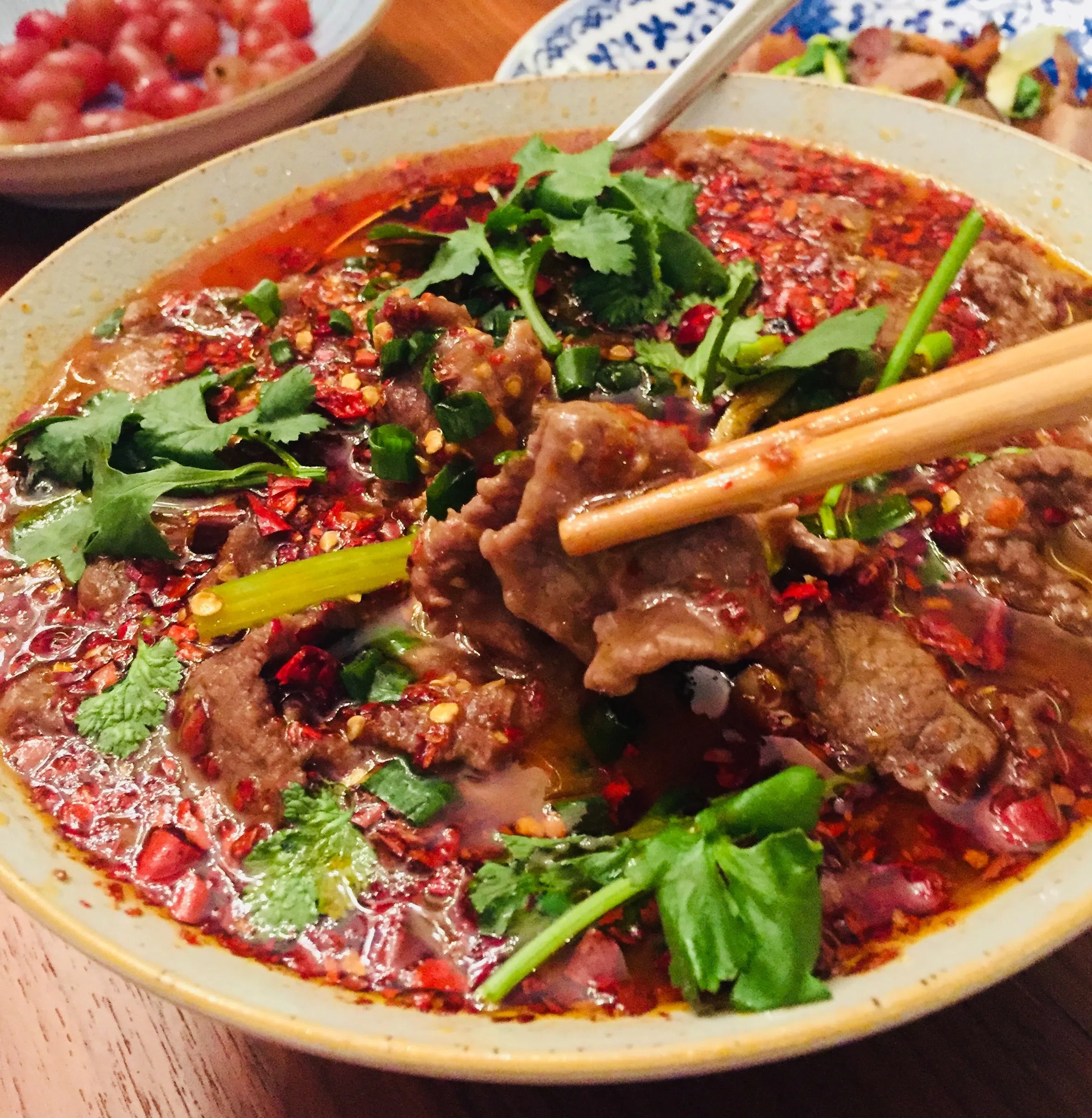 Mala ooh-la-la! Classic Zigong (自贡) dish, boiled beef slices (水煮牛肉).