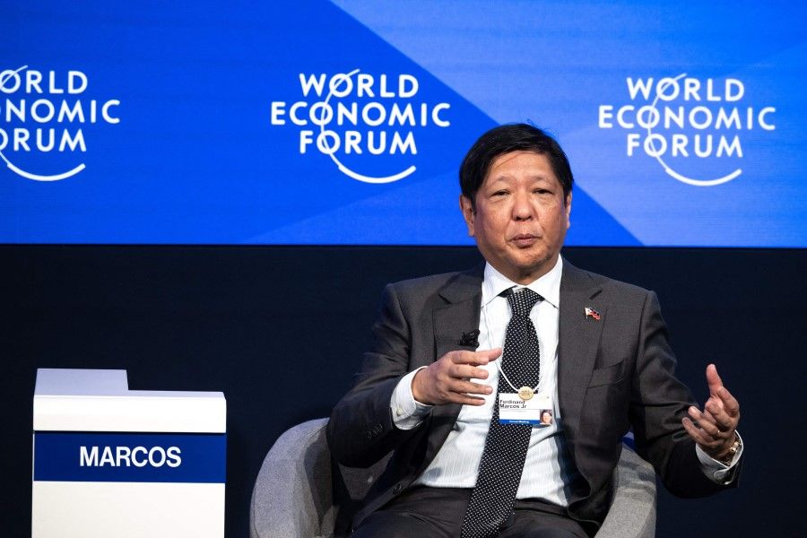 Philippine President Ferdinand Marcos Jr speaks during a session at the Congress centre during the World Economic Forum (WEF) annual meeting in Davos on 18 January 2023. (Fabrice Coffrini/AFP)