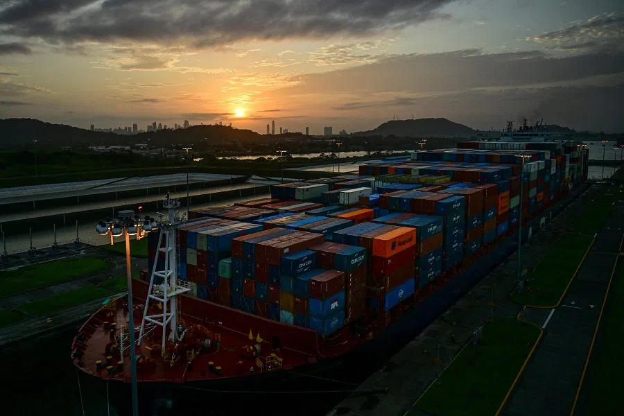 A cargo ship transits through the Panama Canal Cocoli Locks, in Cocoli near Panama City, on 21 February 2025. (Martin Bernetti/AFP)