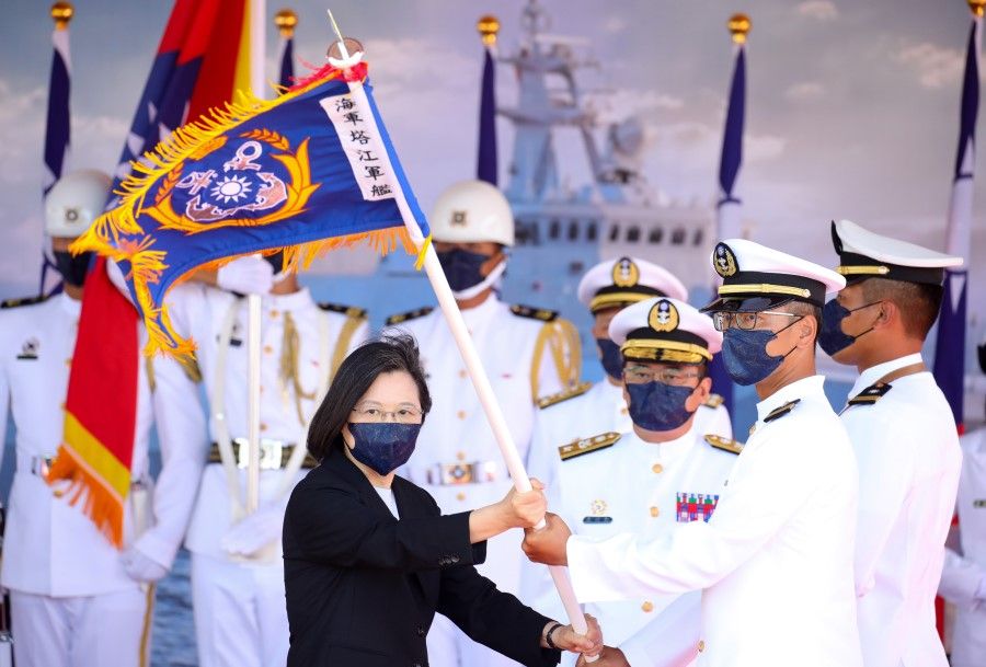 Tsai Ing-wen, Taiwan's president, attends a commissioning ceremony for a new Ta Chiang guided-missile corvette in Suao, Yilan County, Taiwan, on 9 September 2021. (I-Hwa Cheng/Bloomberg)