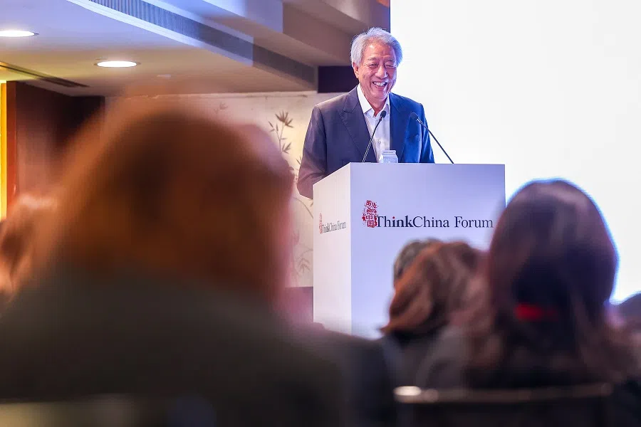 Singapore’s Senior Minister Teo Chee Hean at the inaugural ThinkChina Forum in Singapore, on 28 March 2025.