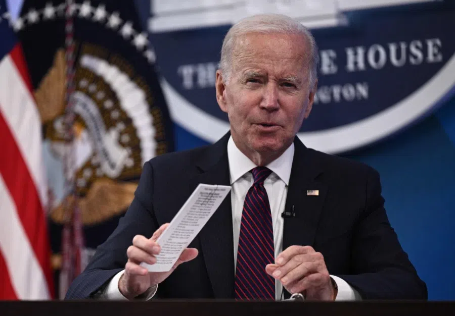 US President Joe Biden speaks about the American Rescue Plan investments in the South Court Auditorium of the White House in Washington, DC, on 2 September 2022. Biden is meeting virtually with the winners of the US$1 billion Build Back Better Regional Challenge, which was funded by his American Rescue Plan. (Brendan Smialowski/AFP)
