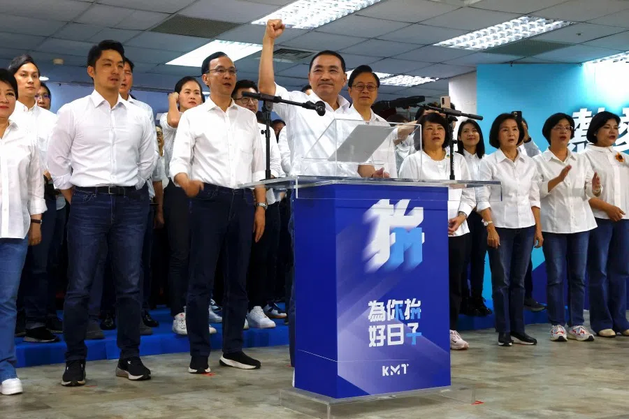 Mayor of New Taipei, Hou You-yi, gestures at an event to kick off the presidential campaigns as the candidate for Taiwan's main opposition party Kuomintang (KMT), at their headquarters in Taipei, Taiwan, on 20 May 2023. (Ann Wang/Reuters)