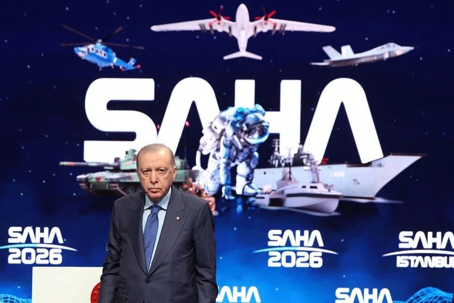 Turkish President Tayyip Erdogan attends the closing event of the SAHA 2026 International Defence and Aerospace Exhibition in Istanbul, Turkey, on 8 May 2026.