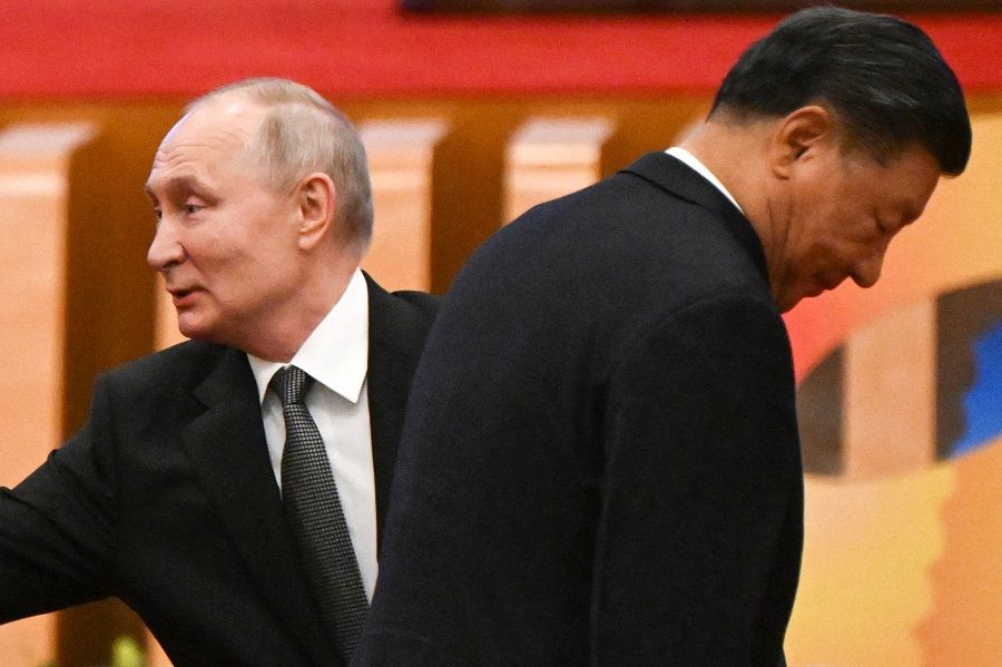 China's President Xi Jinping and Russia's President Vladimir Putin attend the opening ceremony of the third Belt and Road Forum for International Cooperation at the Great Hall of the People in Beijing on 18 October 2023. (Pedro Pardo/AFP)