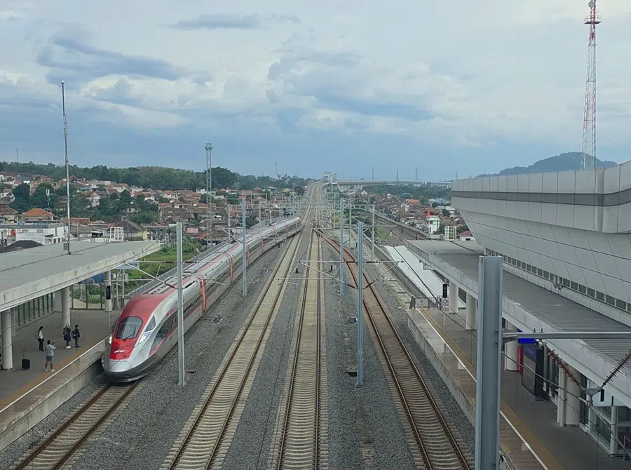 A Jakarta-Bandung high-speed train enters Padalarang station on 7 November 2025. (SPH Media)