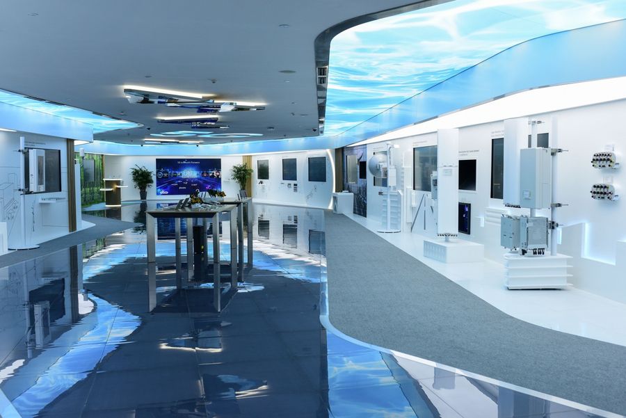 This general view shows a showroom at the Huawei research and development (R&D) centre in Shanghai on November 19, 2019. (STR/AFP)