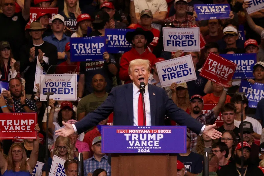 Republican presidential nominee and former US President Donald Trump attends a campaign rally in Bozeman, Montana, US, 9 August 2024. (Jim Urquhart/Reuters)