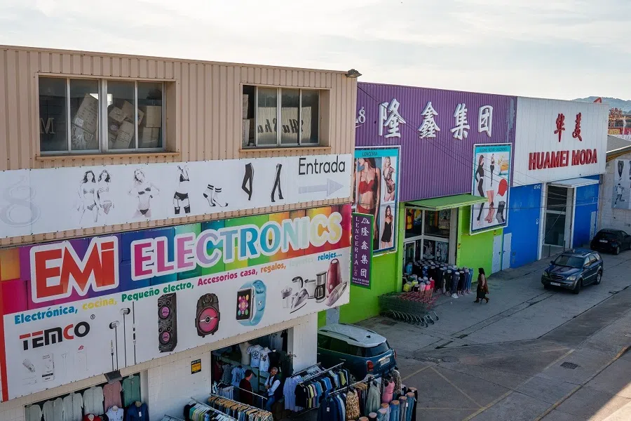 Chinese-owned wholesale electronics and clothing stores near the international airport in Valencia, Spain, on 10 April 2025.