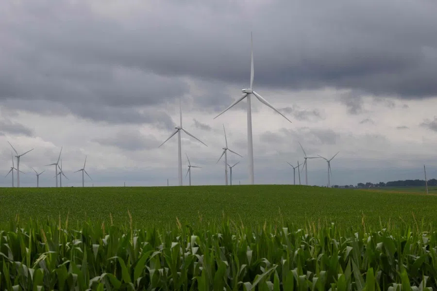 Power generating wind turbines tower over the rural landscape on 5 July near Pomeroy, Iowa. The Trump administration’s One Big Beautiful Bill Act is expected to negatively affect the clean energy sector by eliminating tax credits that have helped to spur the growth of wind and solar energy production.