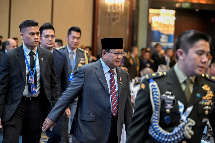 Indonesia's Minister of Defence Prabowo Subianto attends the First Plenary Session of the 20th IISS Shangri-La Dialogue in Singapore, 3 June 2023. (Caroline Chia/Reuters)