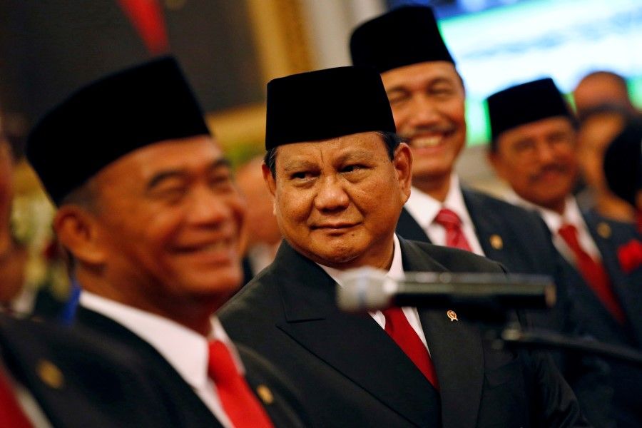 Prabowo Subianto looks on before taking his oath as appointed Defense Minister during the inauguration at the Presidential Palace in Jakarta, Indonesia, 23 October 2019. (Willy Kurniawan/REUTERS)