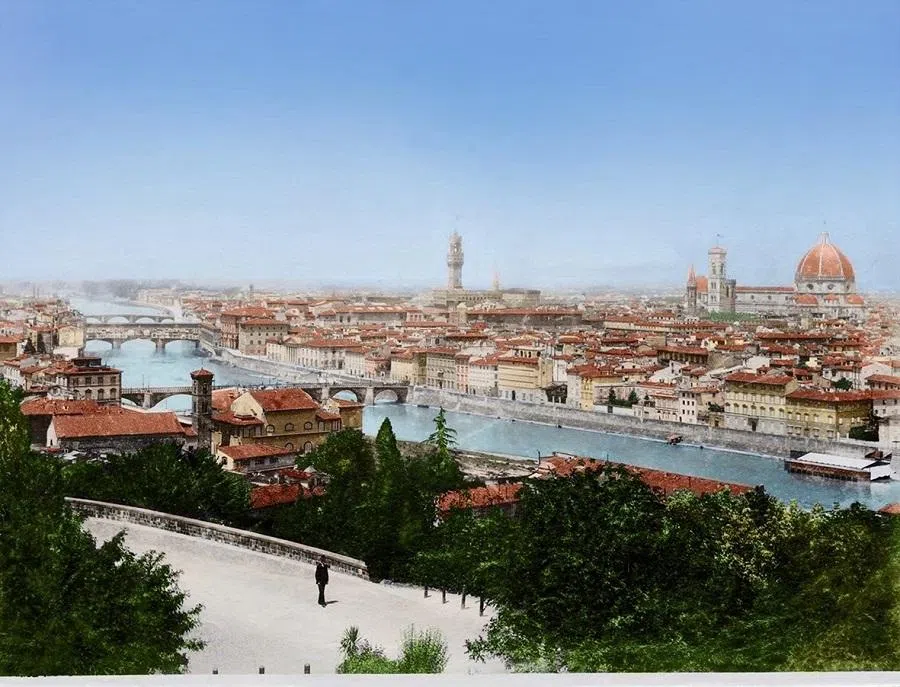 Florence, Italy, in the 1880s, where the development of city-state maritime trade generated immense wealth and gave birth to the Renaissance.