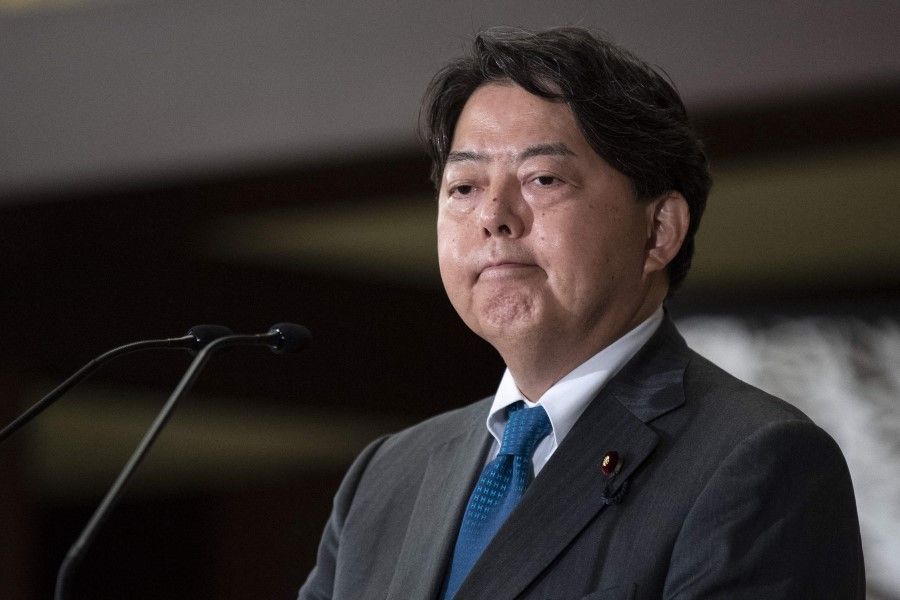 Japan's Foreign Affairs Minister Yoshimasa Hayashi attends a press conference with Paraguay's Foreign Affairs Minister Esuclides Acevedo Candia (not pictured) in Tokyo on 22 November 2021. (Charly Triballeau/AFP)