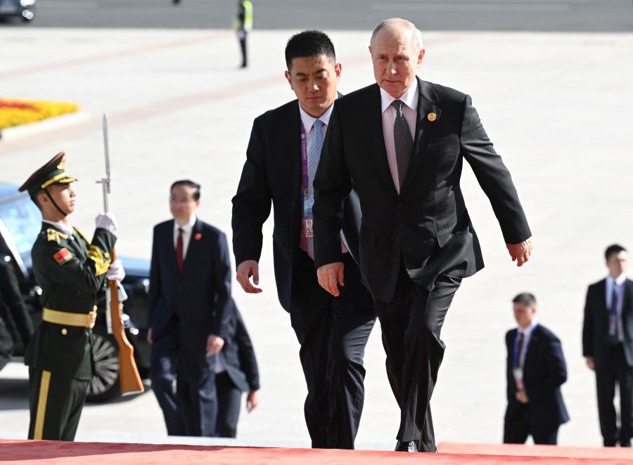 Russian President Vladimir Putin arrives for the opening ceremony of the Belt and Road Forum in Beijing, China, on 18 October 2023. (Dmitry Azarov/Sputnik via Reuters)