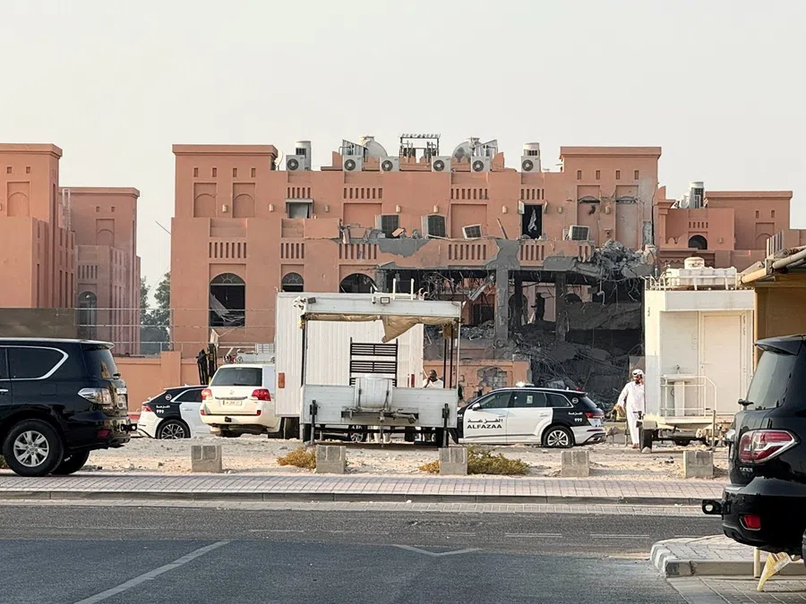 A damaged building, following an Israeli attack on Hamas leaders, according to an Israeli official, in Doha, Qatar, on 9 September 2025.