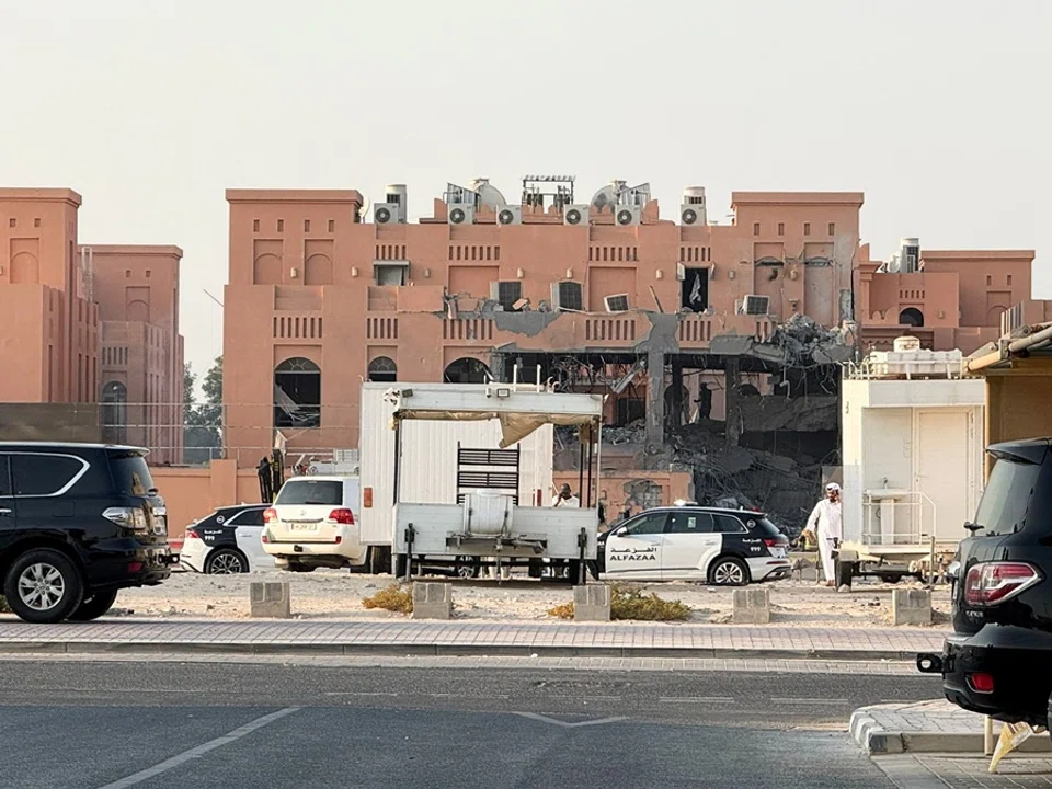 A damaged building, following an Israeli attack on Hamas leaders, according to an Israeli official, in Doha, Qatar, on 9 September 2025. (Ibraheem Abu Mustafa/Reuters)