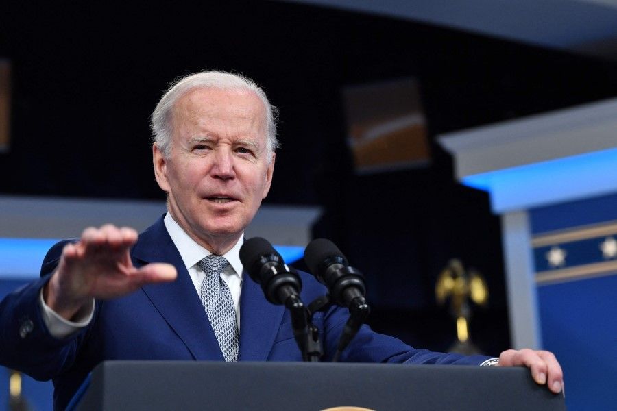 US President Joe Biden speaks at the South Court Auditorium of the White House in Washington, DC, on 10 May 2022. (Nicholas Kamm/AFP)