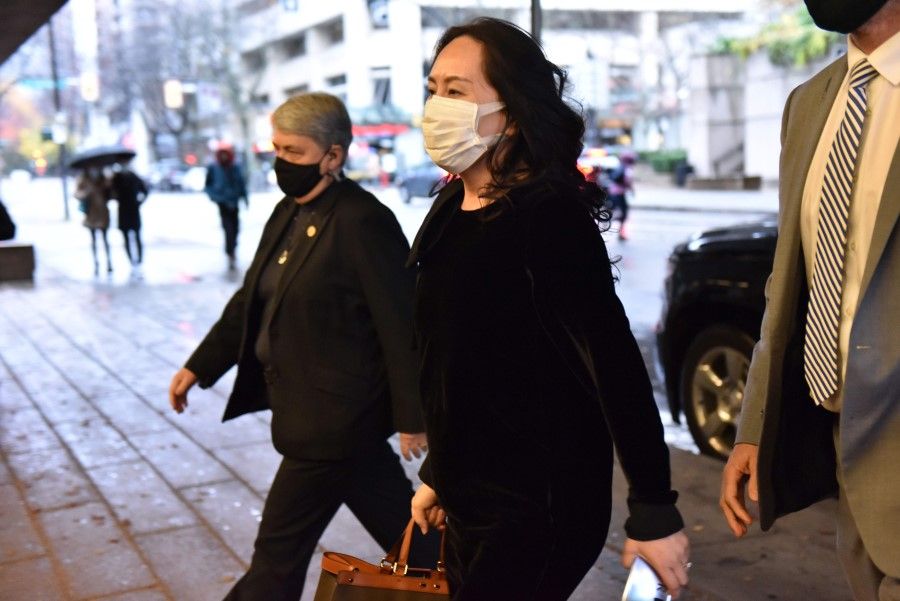Huawei Chief Financial Officer, Meng Wanzhou, arrives at British Columbia Supreme Court in Vancouver, British Columbia, Canada, on 16 November 2020. (Don MacKinnon/AFP)