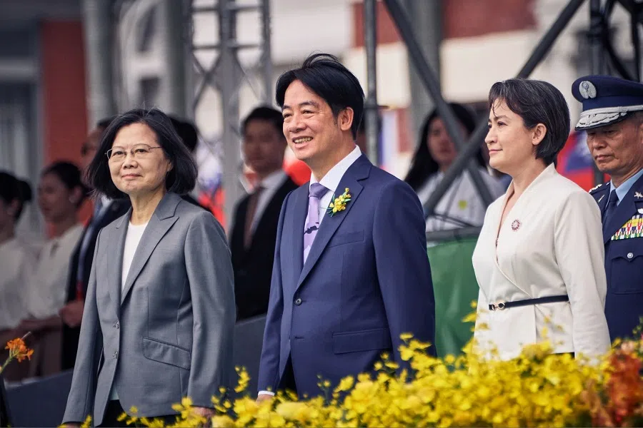 William Lai, Taiwan’s president, centre, Hsiao Bi-khim, vice president, right, and Tsai Ing-wen, former president, during his inauguration ceremony at the Presidential Palace in Taipei, Taiwan, on 20 May 2024.