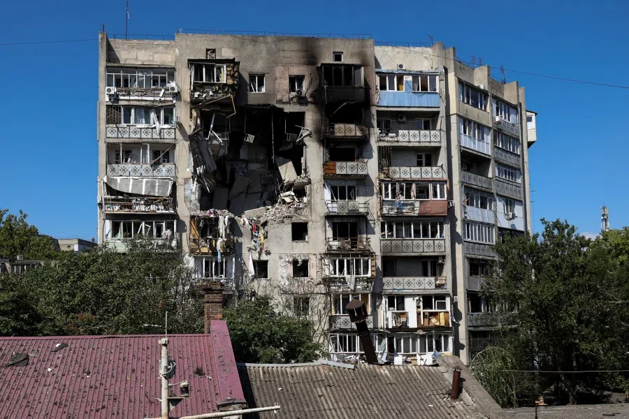 A view shows an apartment building hit by Russian drone strike, amid Russia’s attack on Ukraine, in Odesa, Ukraine, on 24 July 2025. (Nina Liashonok/Reuters)