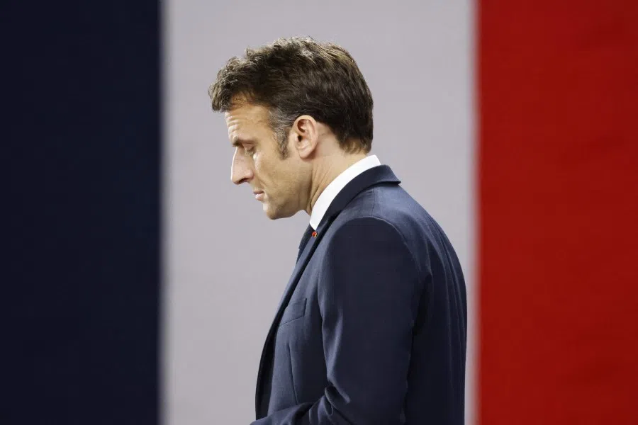 French President Emmanuel Macron meets students at Sun Yat-sen University in Guangzhou on 7 April 2023. (Ludovic Marin/AFP)
