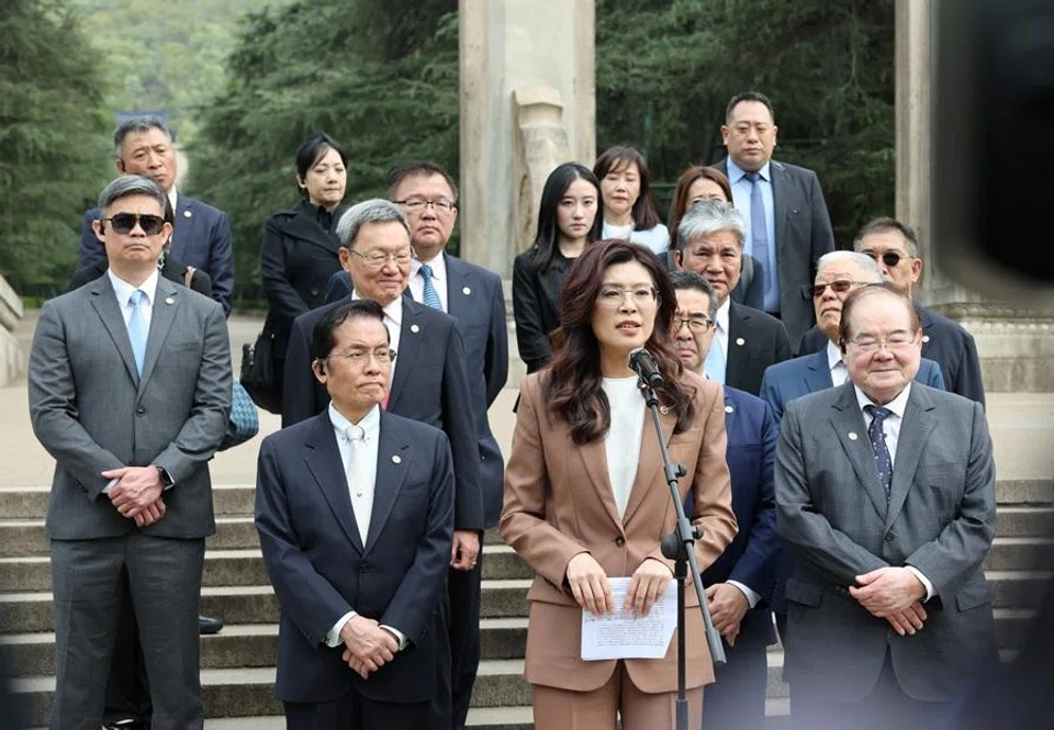 Cheng Li-wun, chairwoman of the Kuomintang (KMT), Taiwan's largest opposition party, speaks upon visiting Sun Yat-sen Mausoleum in Nanjing, Jiangsu province, China, on 8 April 2026. (CNS photo via Reuters)