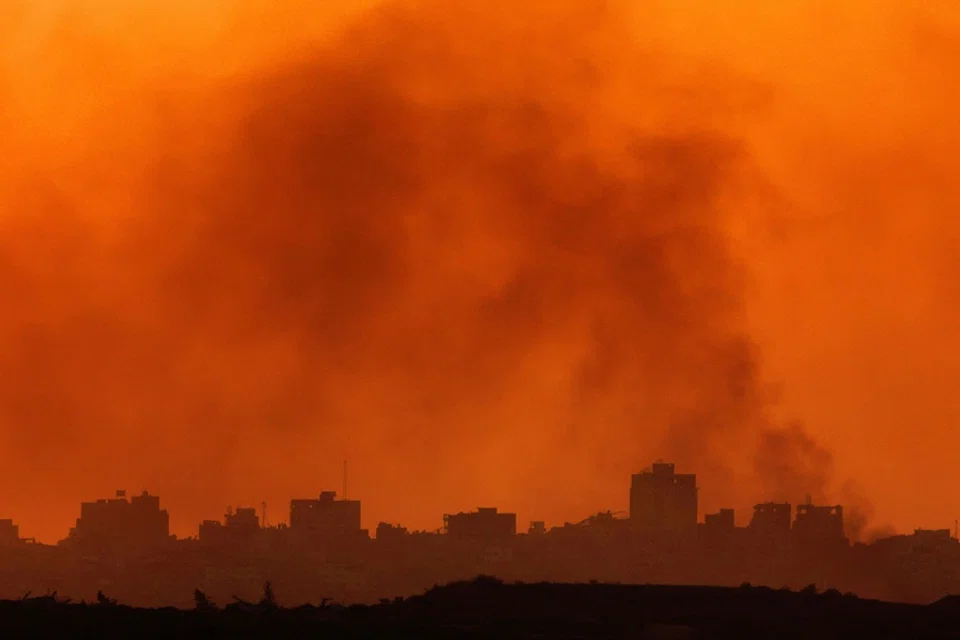 This picture taken from a position at Israel’s border with the Gaza Strip shows smoke billowing during an Israeli strike on the besieged Palestinian territory, on 9 September 2025. (Jack Guez/AFP)