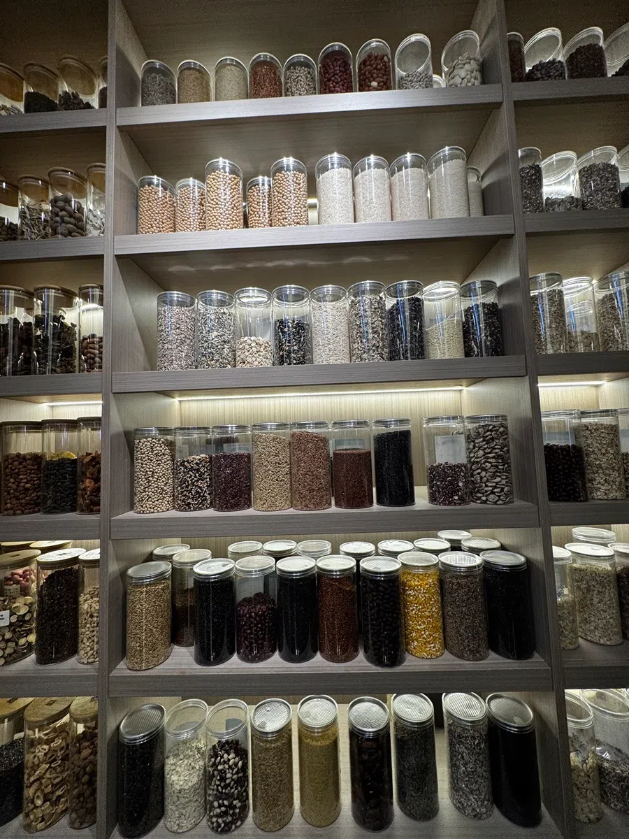 Grain samples from around the world on display at the Heliang Agricultural Group in Harbin, Heilongjiang, 28 September 2026.