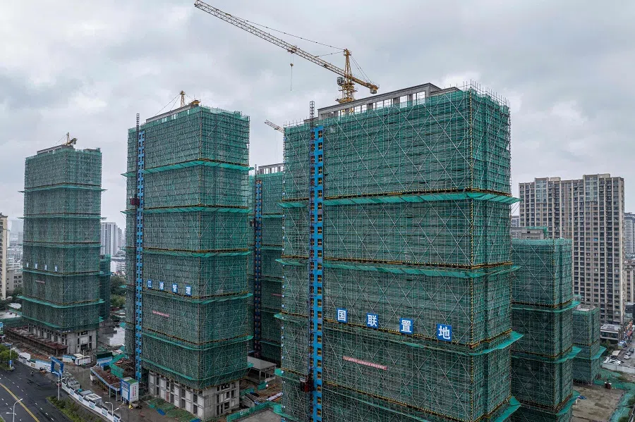 The aerial photo shows a general view of a residential housing complex under construction in Huaian, Jiangsu province, China, on 17 October 2024. (Stringer/AFP)
