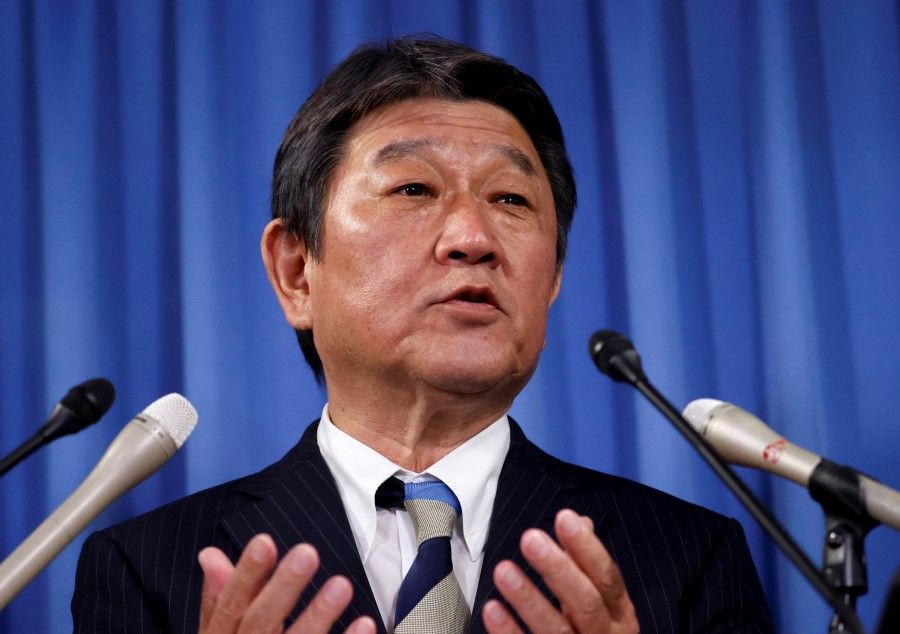Japan's outgoing foreign minister and secretary-general of the country's ruling Liberal Democratic Party (LDP) Toshimitsu Motegi attends a news conference at the LDP headquarters in Tokyo, Japan, 4 November 2021. (Issei Kato/Reuters)