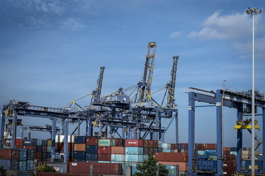 Containers and cranes at the Port of Chennai in Chennai, India, on 22 September 2021. (Anindito Mukherjee/Bloomberg)