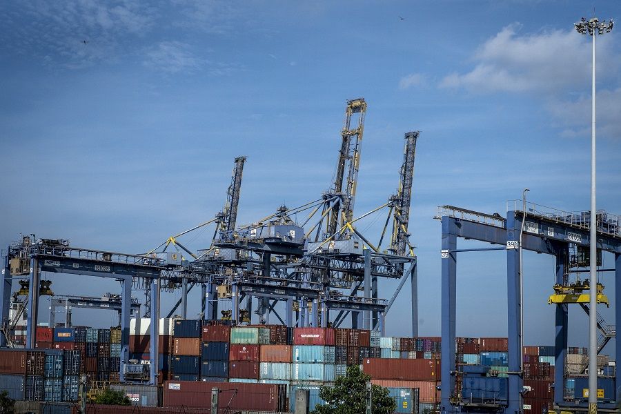 Containers and cranes at the Port of Chennai in Chennai, India, on 22 September 2021. (Anindito Mukherjee/Bloomberg)