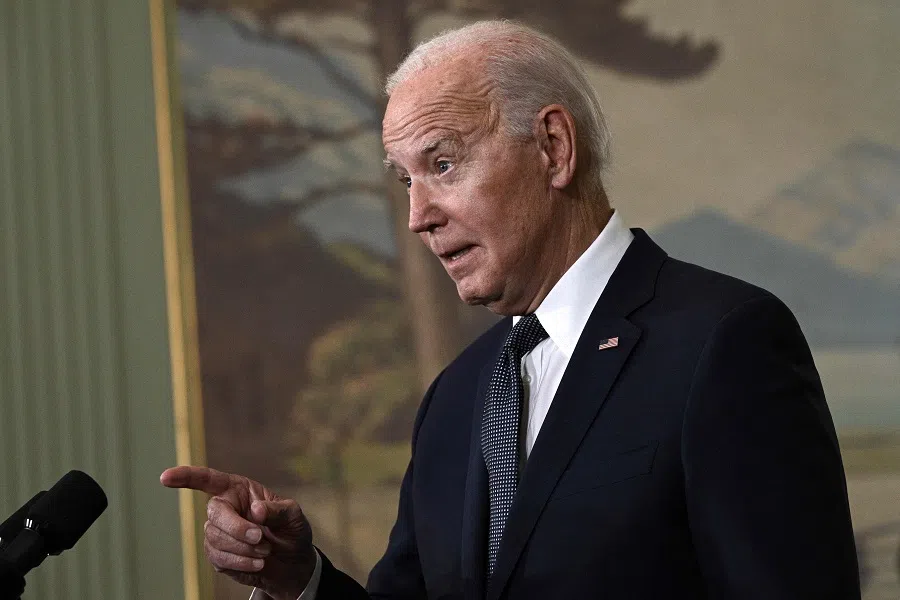 US President Joe Biden speaks during a press conference after meeting with Chinese President Xi Jinping during the Asia-Pacific Economic Cooperation (APEC) Leaders' week in Woodside, California on 15 November 2023. (Brendan Smialowski/AFP)